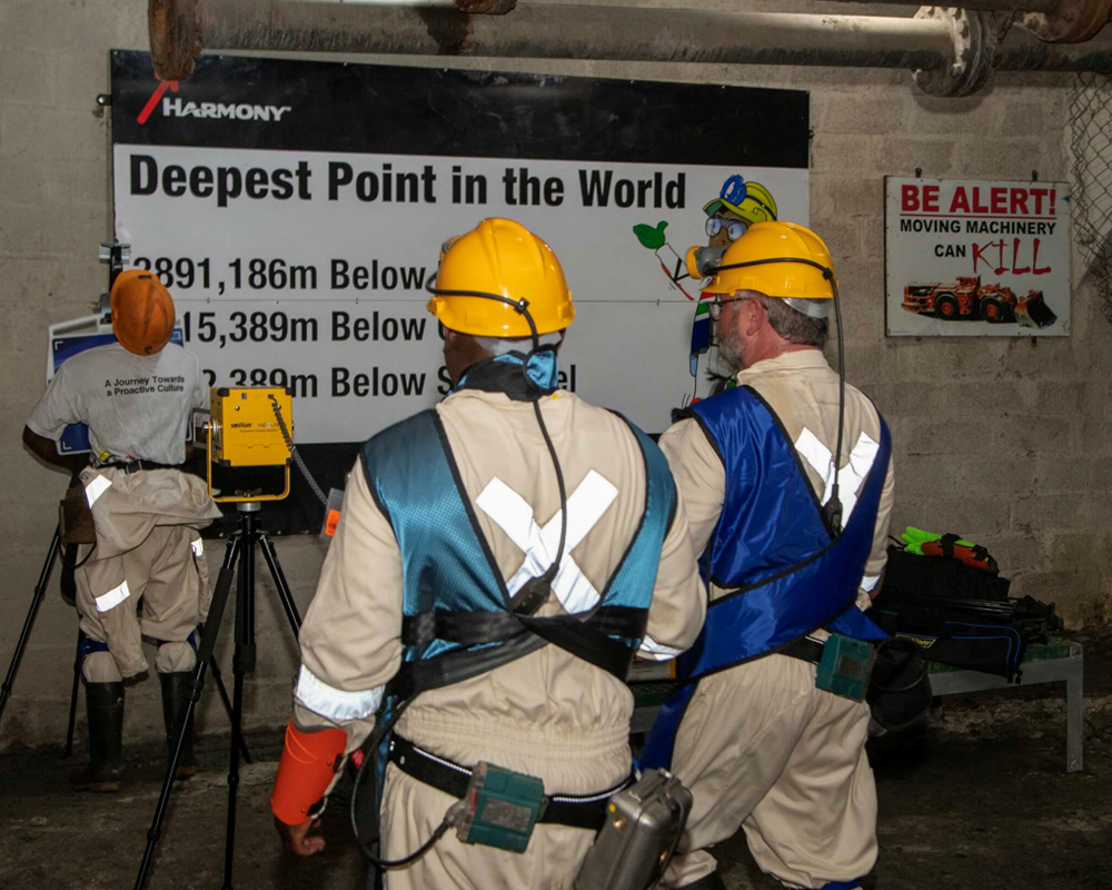 Nexus AI deployment at Mponeng Gold Mine 4km underground — team at the deepest point on Earth