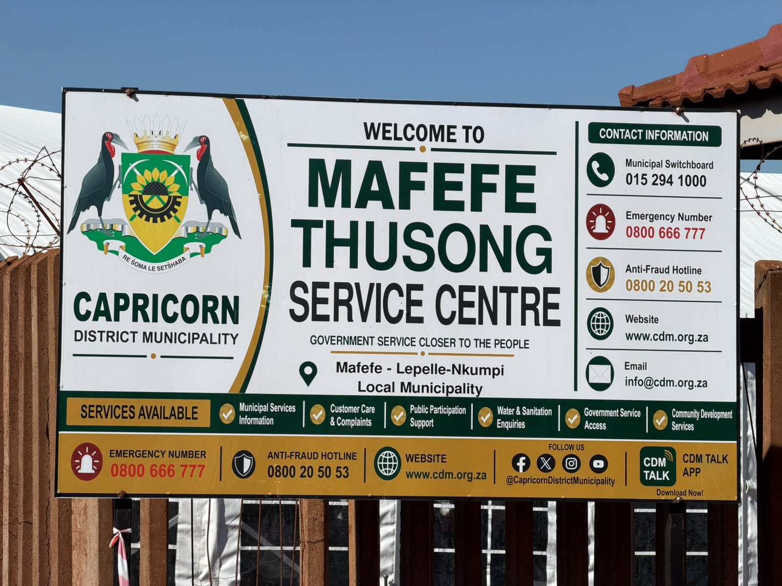 Welcome to Mafefe Thusong Service Centre signage, Lepelle-Nkumpi Local Municipality, Capricorn District