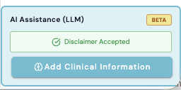 Nexus AI LLM clinical summary widget generating structured chest X-ray reports